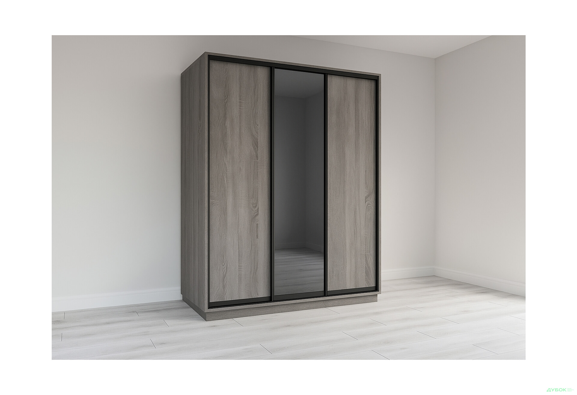 Зображення 1 - Шафа-купе Garant Практик №135 3-дверна з дзеркалом 260 см дуб крафт сірий