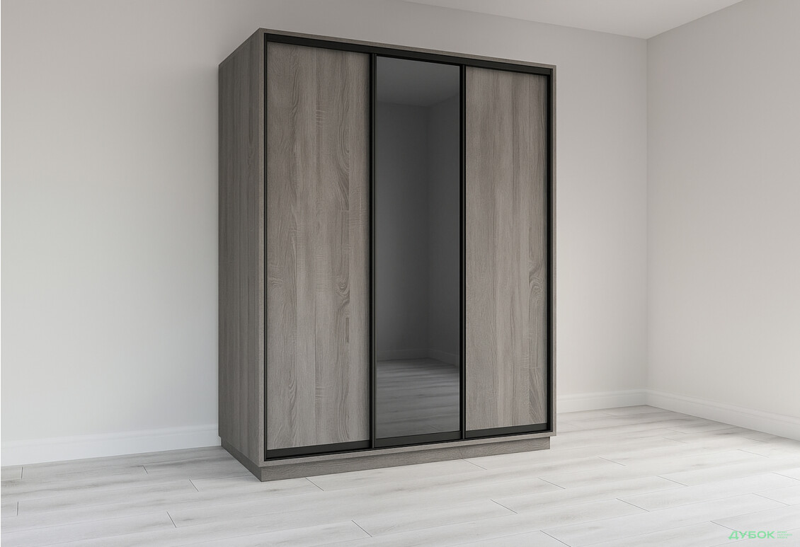 Шафа-купе Garant Практик №135 3-дверна з дзеркалом 260 см дуб крафт сірий