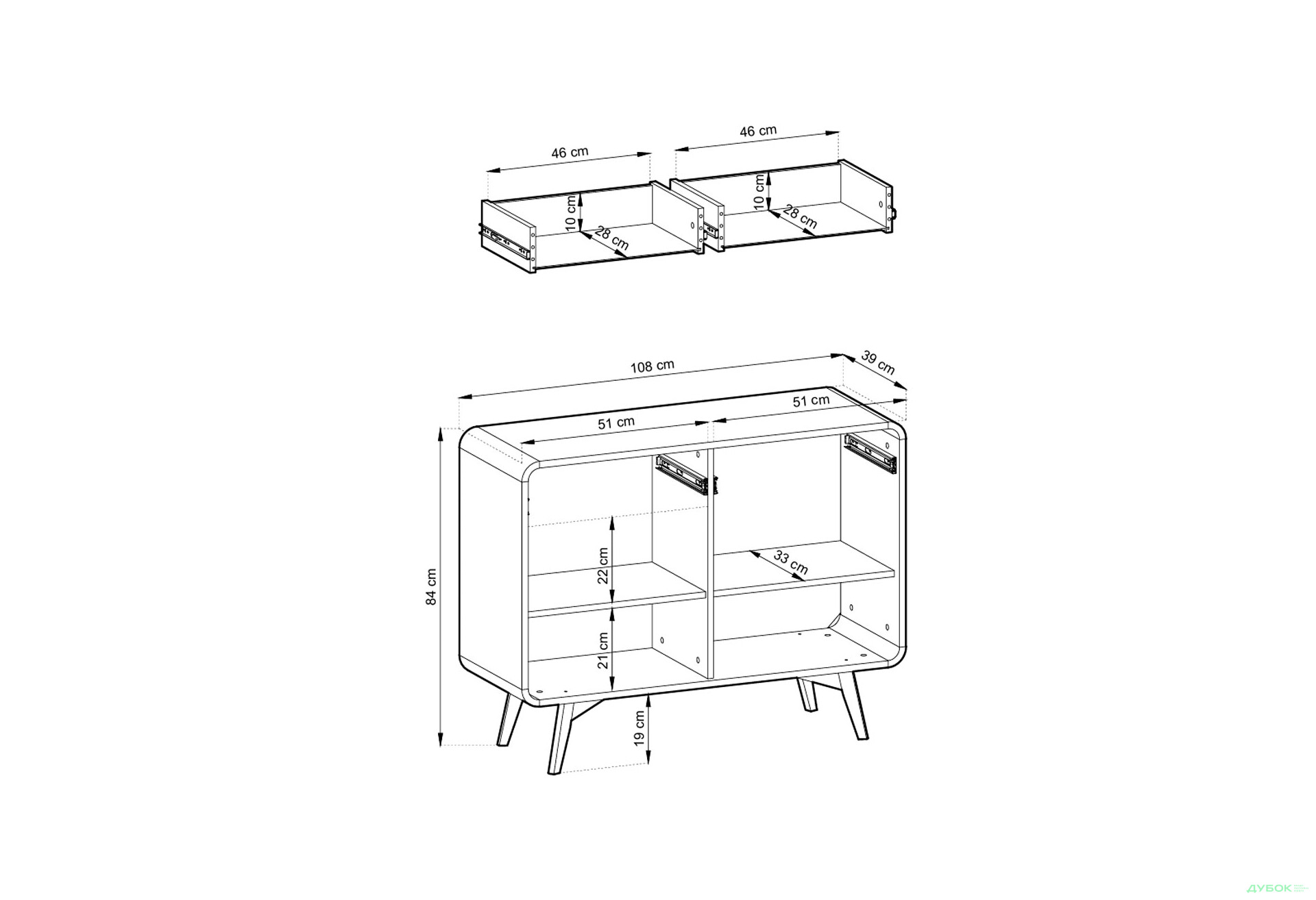 Изображение 6 - Комод Kredens furniture Helion / Гелион KSZ108 с 2 ящиками и дверками 108 см, дуб виченза