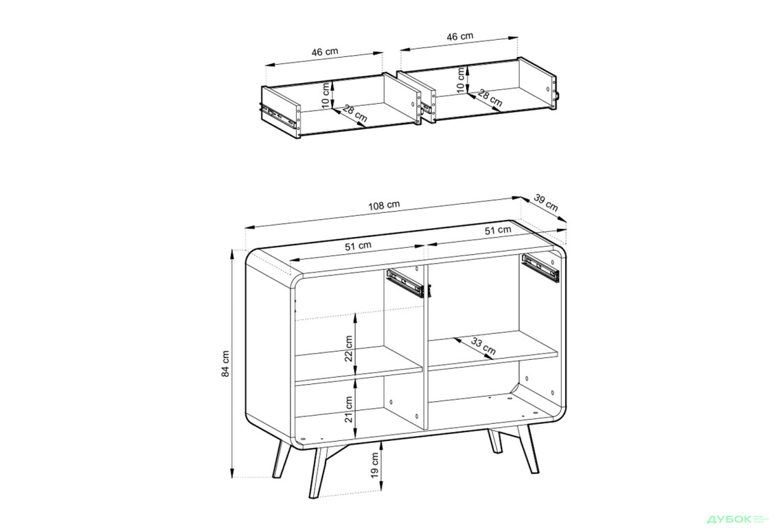 Изображение 6 - Комод Kredens furniture Helion / Гелион KSZ108 с 2 ящиками и дверками 108 см, дуб виченза