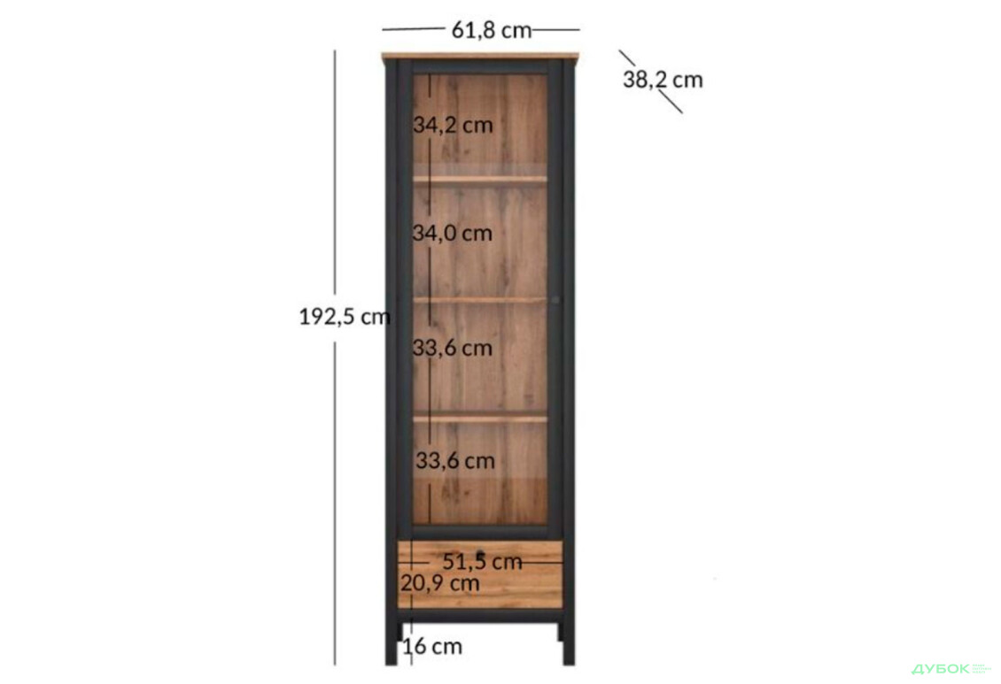 Изображение 4 - Витрина Kredens furniture Loft / Лофт 1w1s однодверная 61 см, дуб вотан / черный