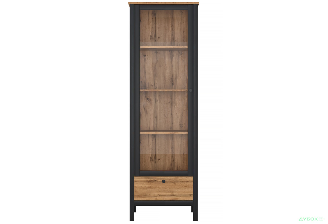 Витрина Kredens furniture Loft / Лофт 1w1s однодверная 61 см, дуб вотан / черный