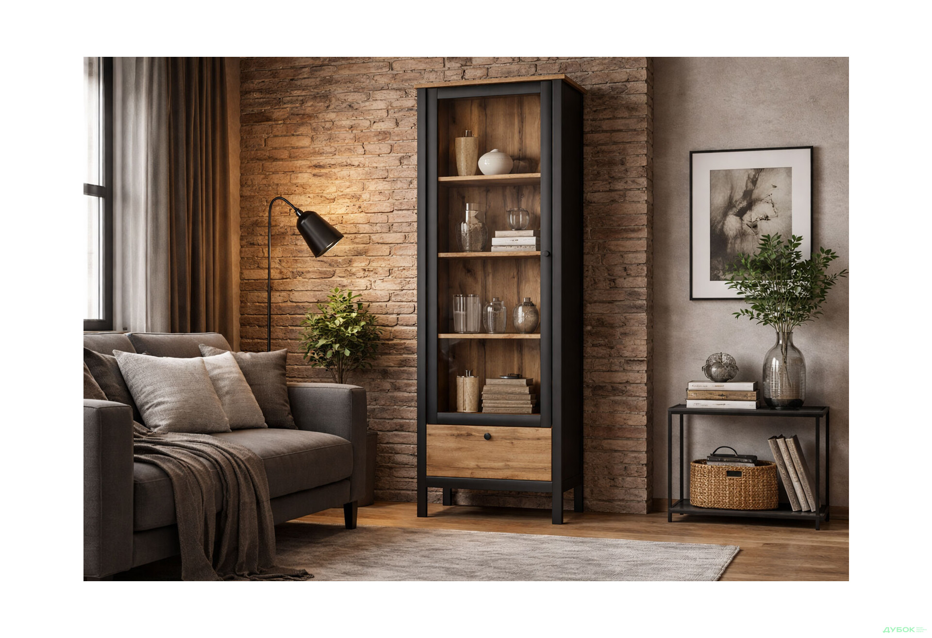 Изображение 2 - Витрина Kredens furniture Loft / Лофт 1w1s однодверная 61 см, дуб вотан / черный