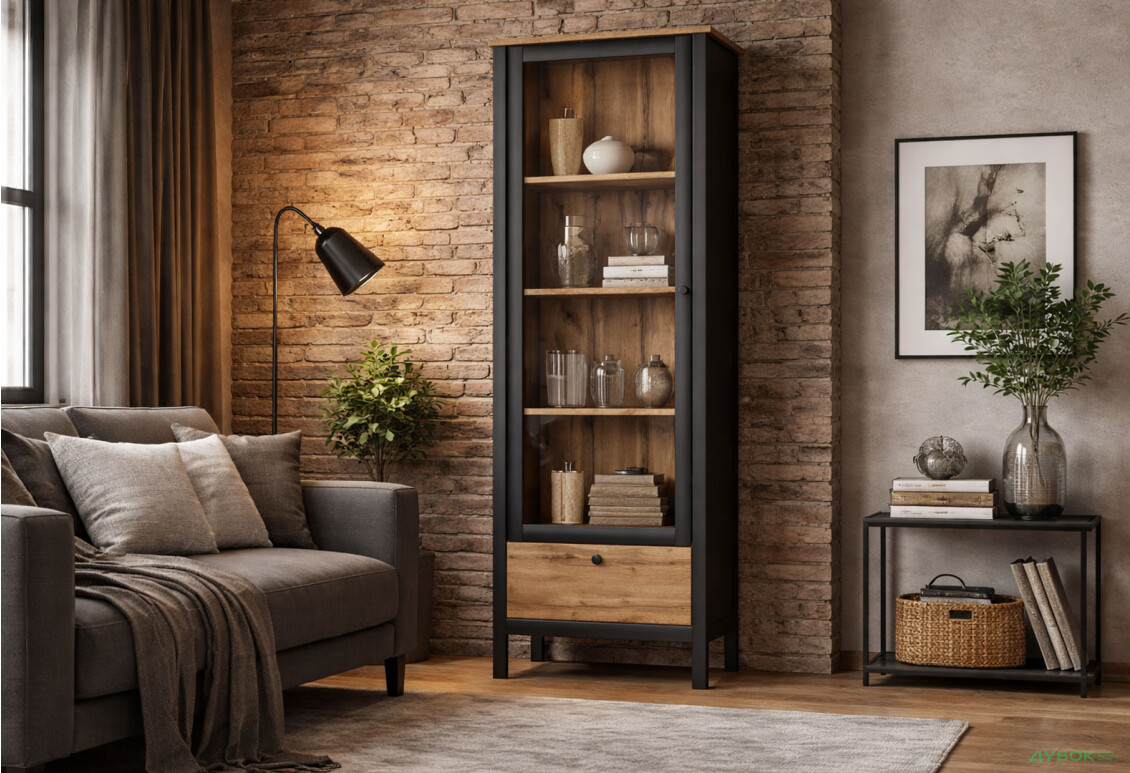 Изображение 2 - Витрина Kredens furniture Loft / Лофт 1w1s однодверная 61 см, дуб вотан / черный