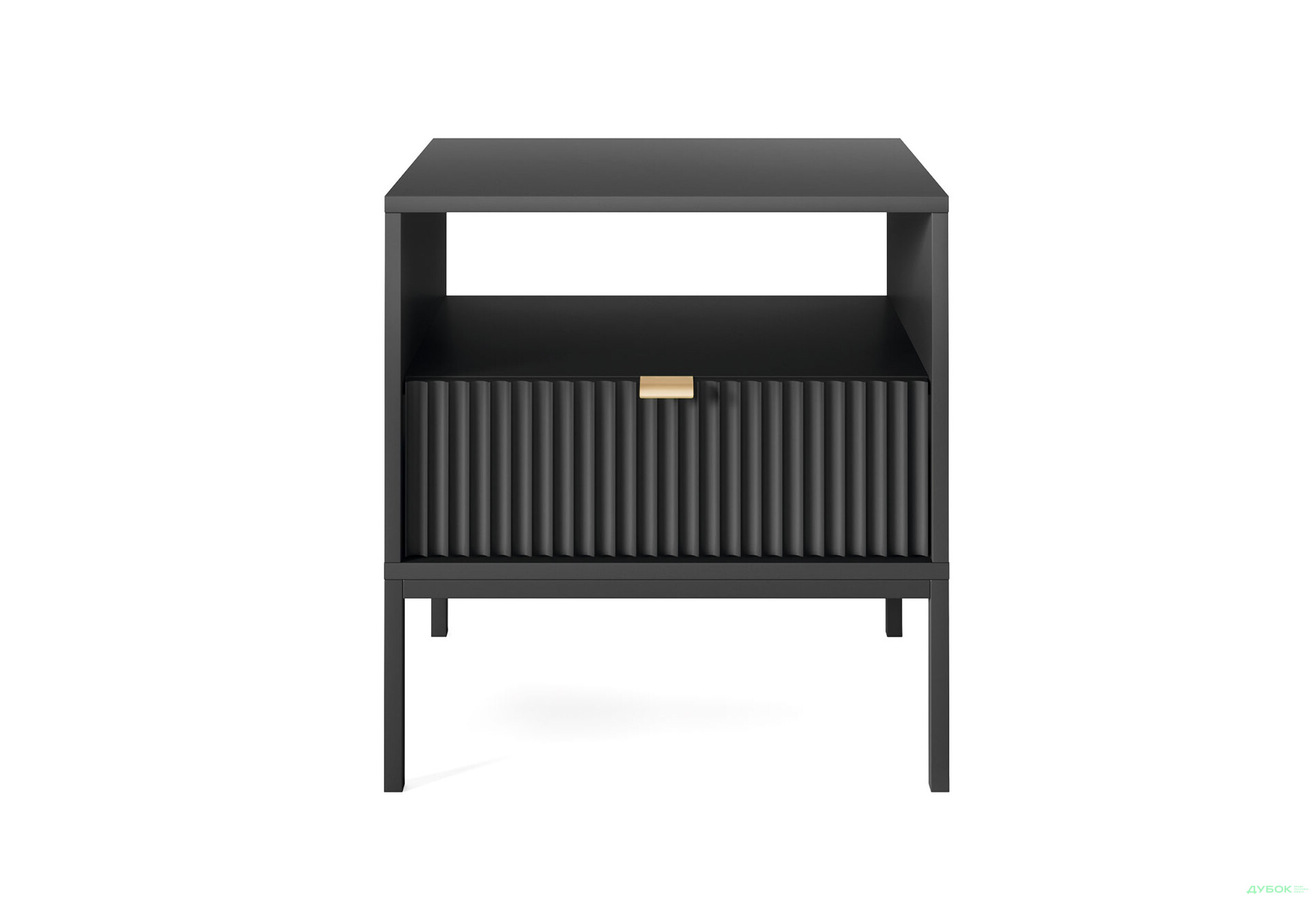 Зображення 3 - Тумба приліжкова Kredens furniture Nova / Нова S54 з полицею та шухлядою 54 см, чорні ніжки / золоті ручки, чорна