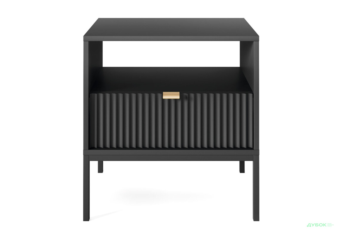 Зображення 3 - Тумба приліжкова Kredens furniture Nova / Нова S54 з полицею та шухлядою 54 см, чорні ніжки / золоті ручки, чорна