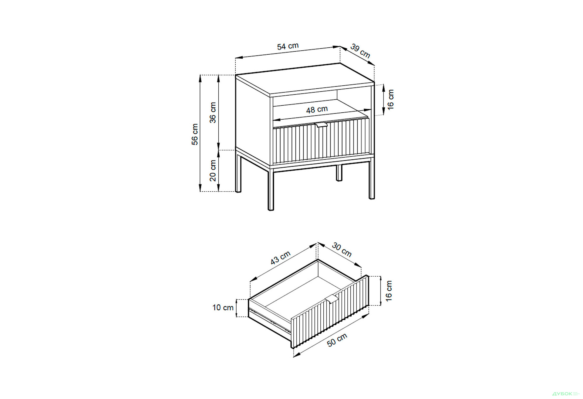 Зображення 4 - Тумба приліжкова Kredens furniture Nova / Нова S54 з полицею та шухлядою 54 см, чорні ніжки / золоті ручки, чорна