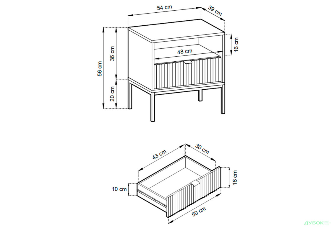 Зображення 4 - Тумба приліжкова Kredens furniture Nova / Нова S54 з полицею та шухлядою 54 см, чорні ніжки / золоті ручки, чорна
