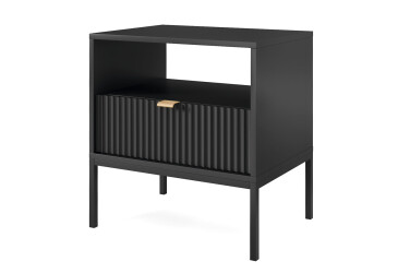 Тумба приліжкова Kredens furniture Nova / Нова S54 з полицею та шухлядою 54 см, чорні ніжки / золоті ручки, чорна