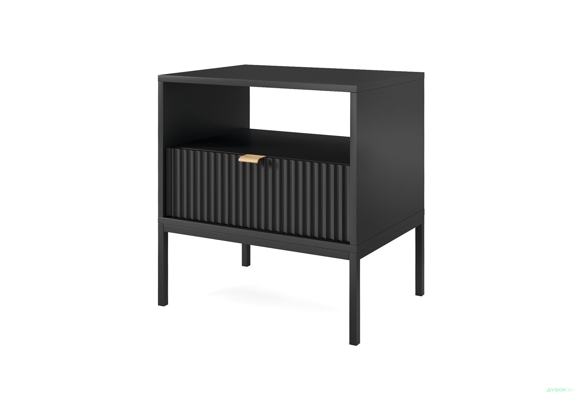 Зображення 1 - Тумба приліжкова Kredens furniture Nova / Нова S54 з полицею та шухлядою 54 см, чорні ніжки / золоті ручки, чорна