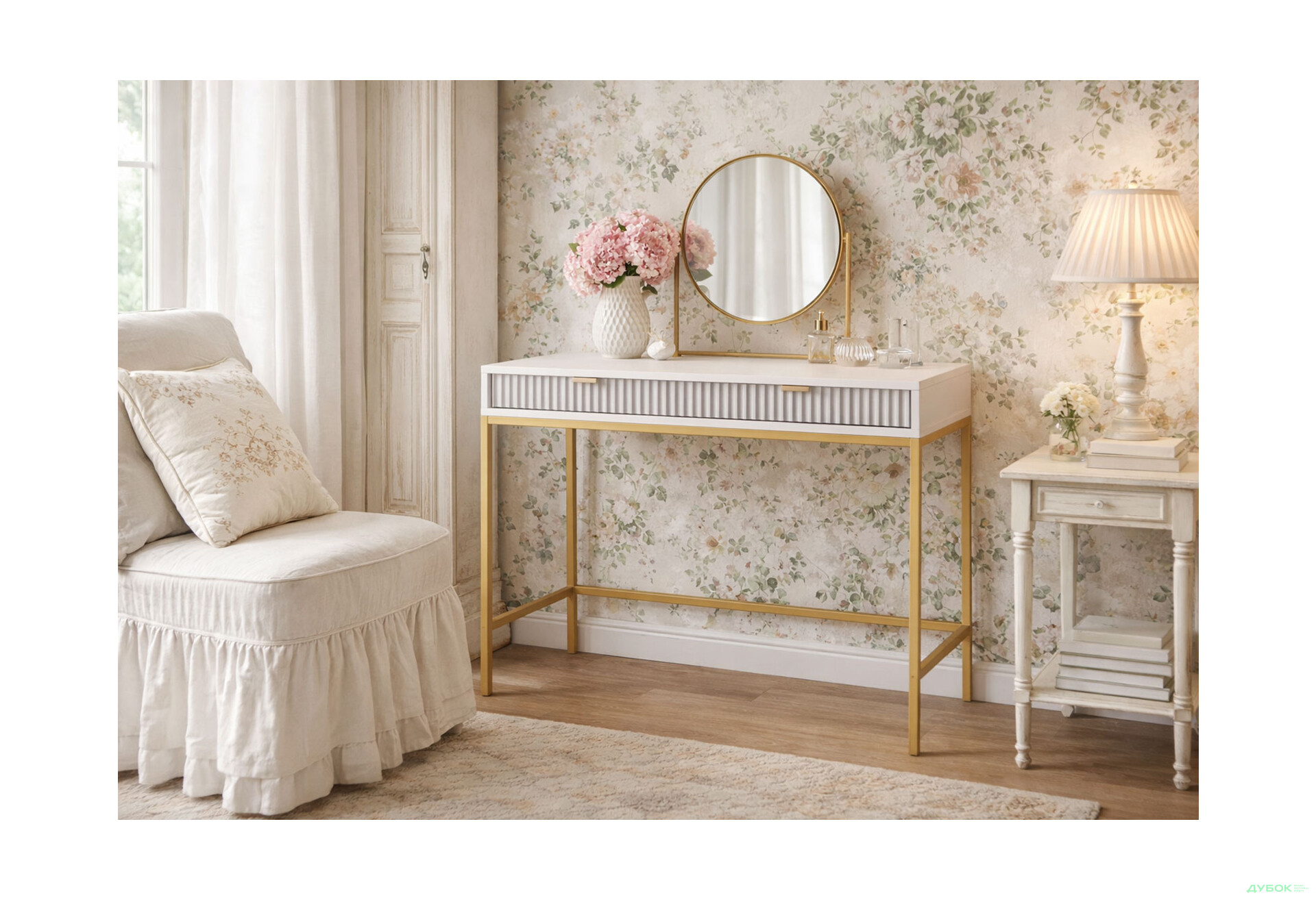 Изображение 2 - Туалетный столик Kredens furniture Nova / Новая T104 с ящиками 104 см, золото / серый