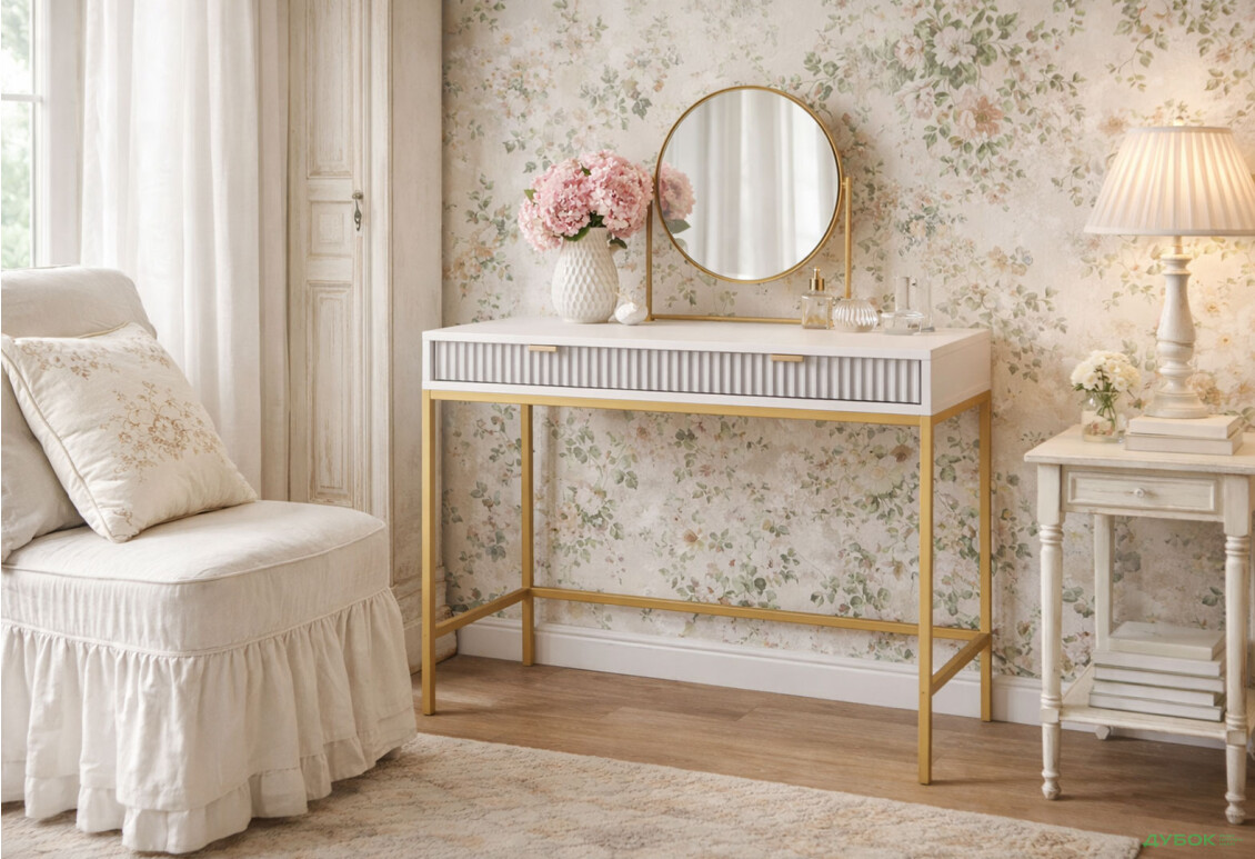 Изображение 2 - Туалетный столик Kredens furniture Nova / Новая T104 с ящиками 104 см, золото / серый