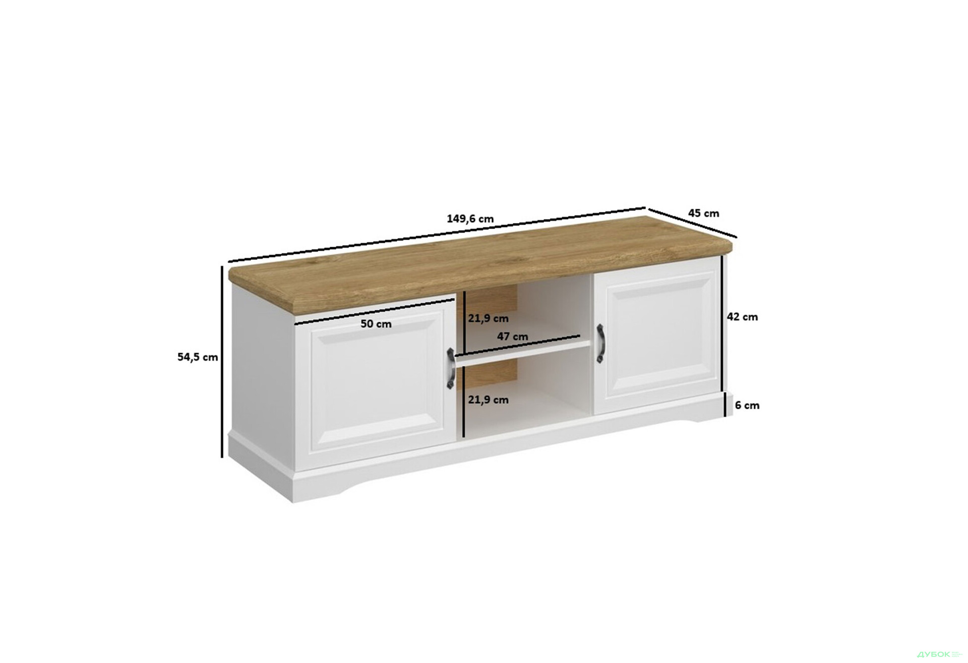 Изображение 3 - Тумба под ТВ Kredens furniture Riva / Рива 2d с дверцей и полками 149,6 см, белый / дуб харбор