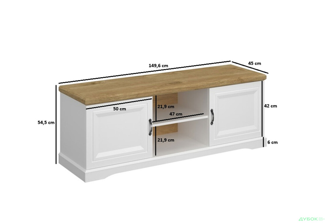 Изображение 3 - Тумба под ТВ Kredens furniture Riva / Рива 2d с дверцей и полками 149,6 см, белый / дуб харбор