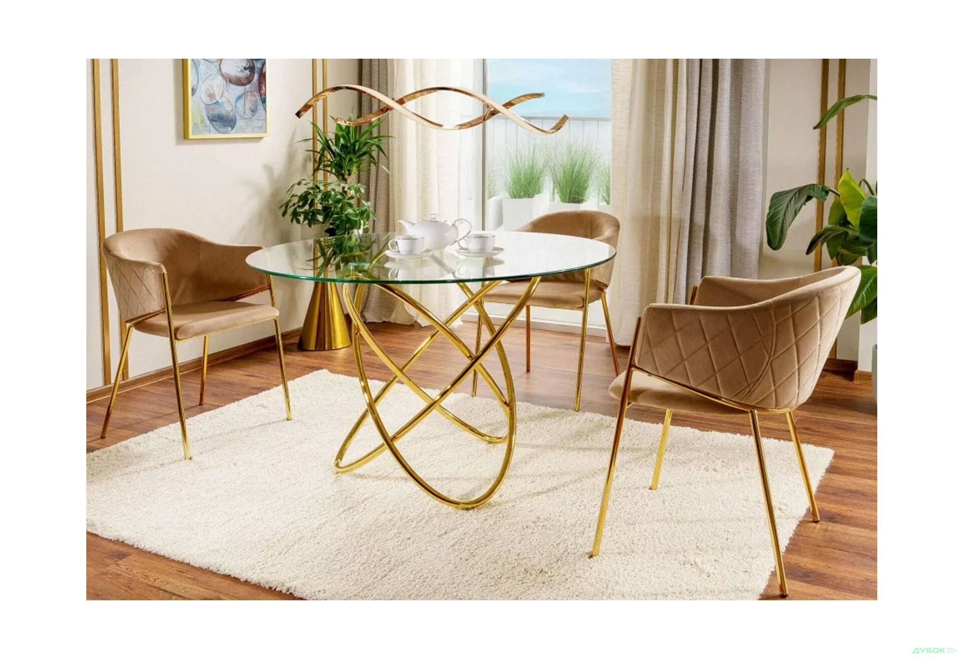 Изображение 2 - Стол Креденс Фениче Orbit / Орбит круглый 100 см, золото / стекло