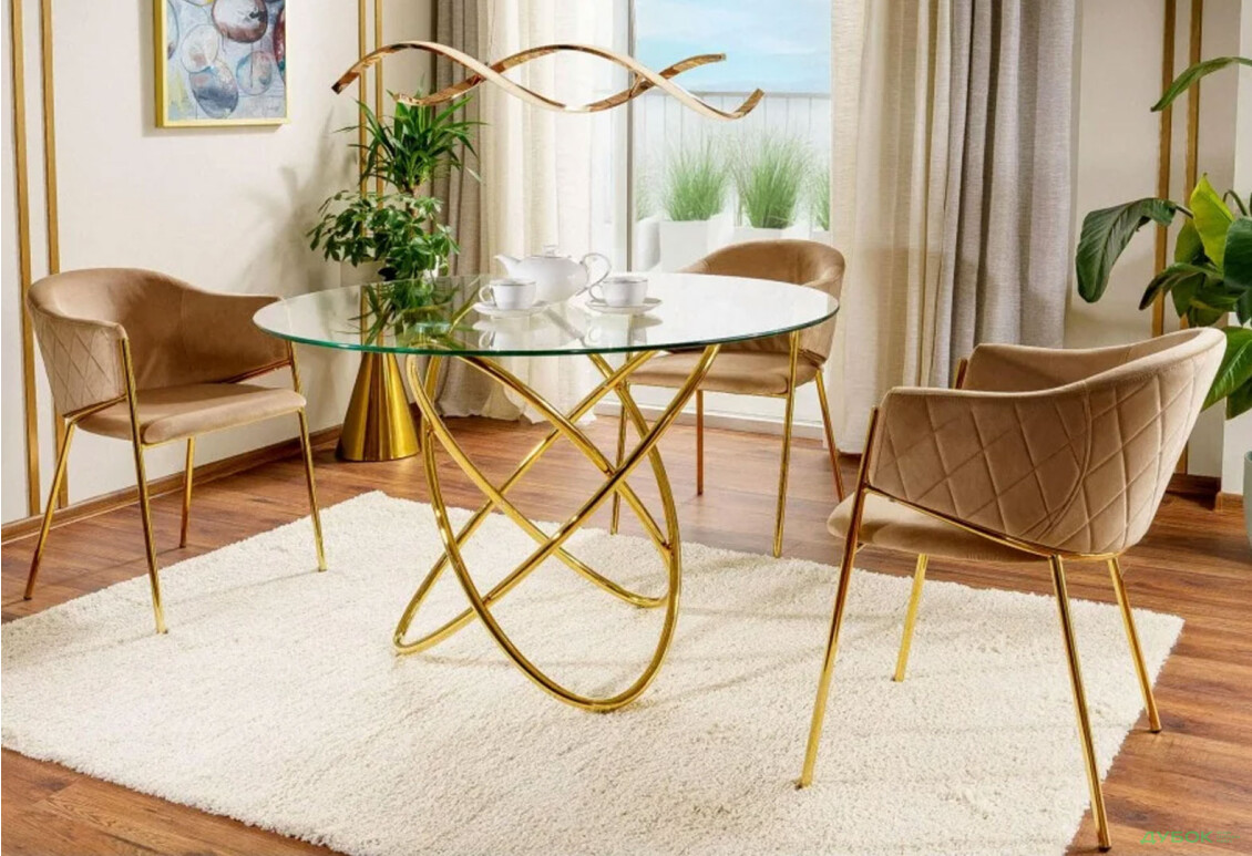 Изображение 2 - Стол Креденс Фениче Orbit / Орбит круглый 100 см, золото / стекло