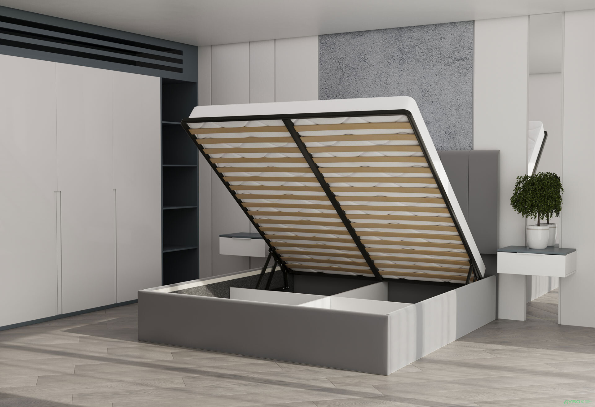 Изображение 3 - Кровать-подиум МироМарк Диана 160x200 подъёмная, светло-серый велюр