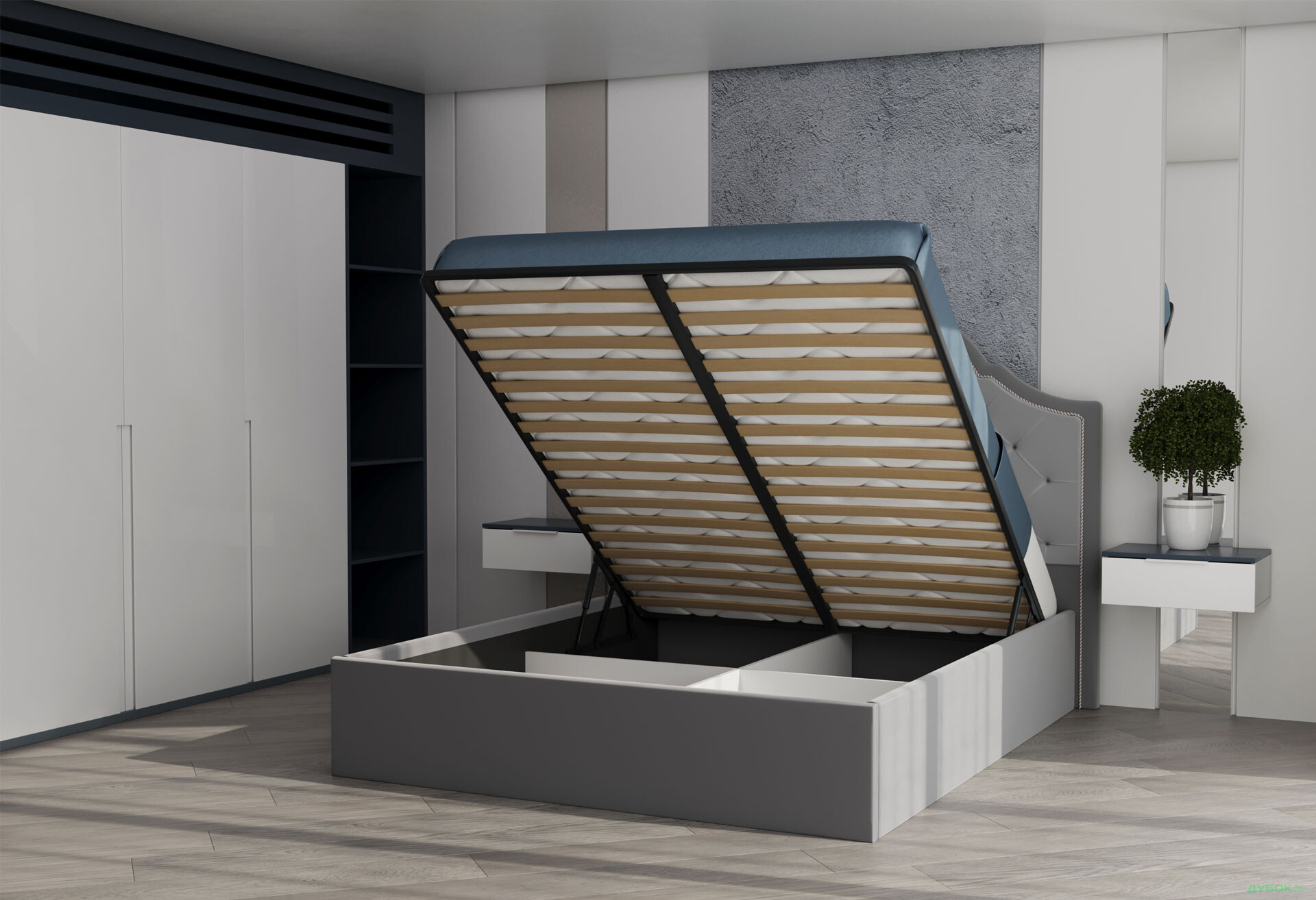 Зображення 2 - Ліжко-подіум MiroMark Мілана 160x200 підйомне, світло-сірий велюр