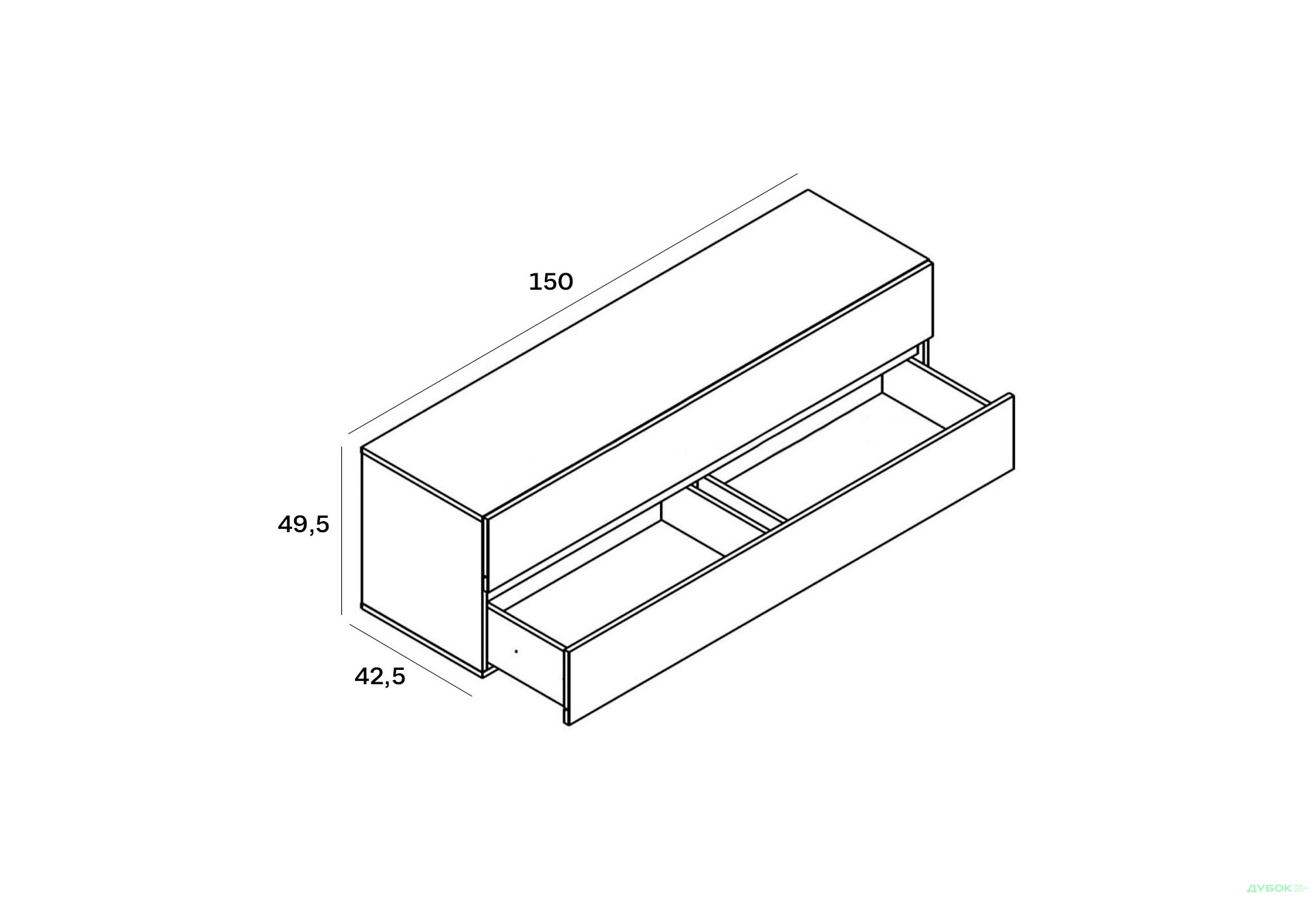 Зображення 3 - Тумба під ТБ Гербор Лондон RTV2S з 2 шухлядами, кашемір / антрацит 