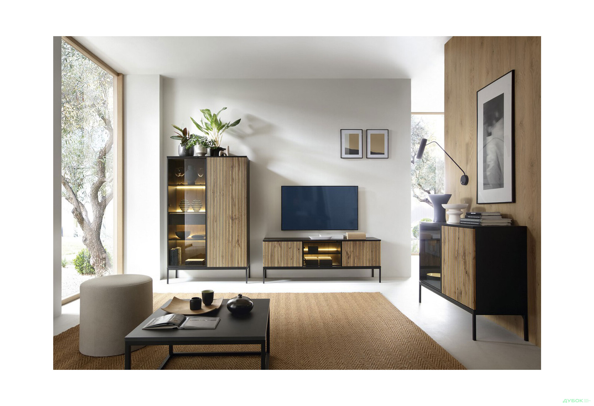 Изображение 4 - Витрина высокая с подсветкой Perfect Home Сенто/Sento WTSZ104 103 см, черный / дуб вотан