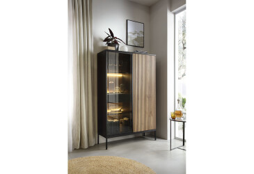 Изображение Витрина высокая с подсветкой WTSZ104 черный / дуб вотан