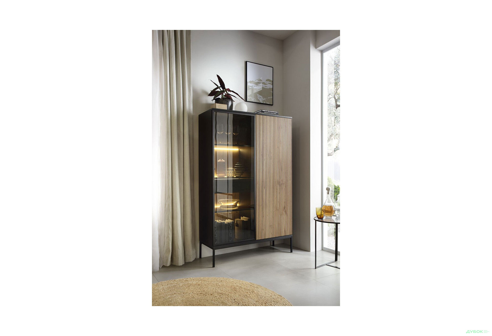 Изображение 2 - Витрина высокая с подсветкой Perfect Home Сенто/Sento WTSZ104 103 см, черный / дуб вотан