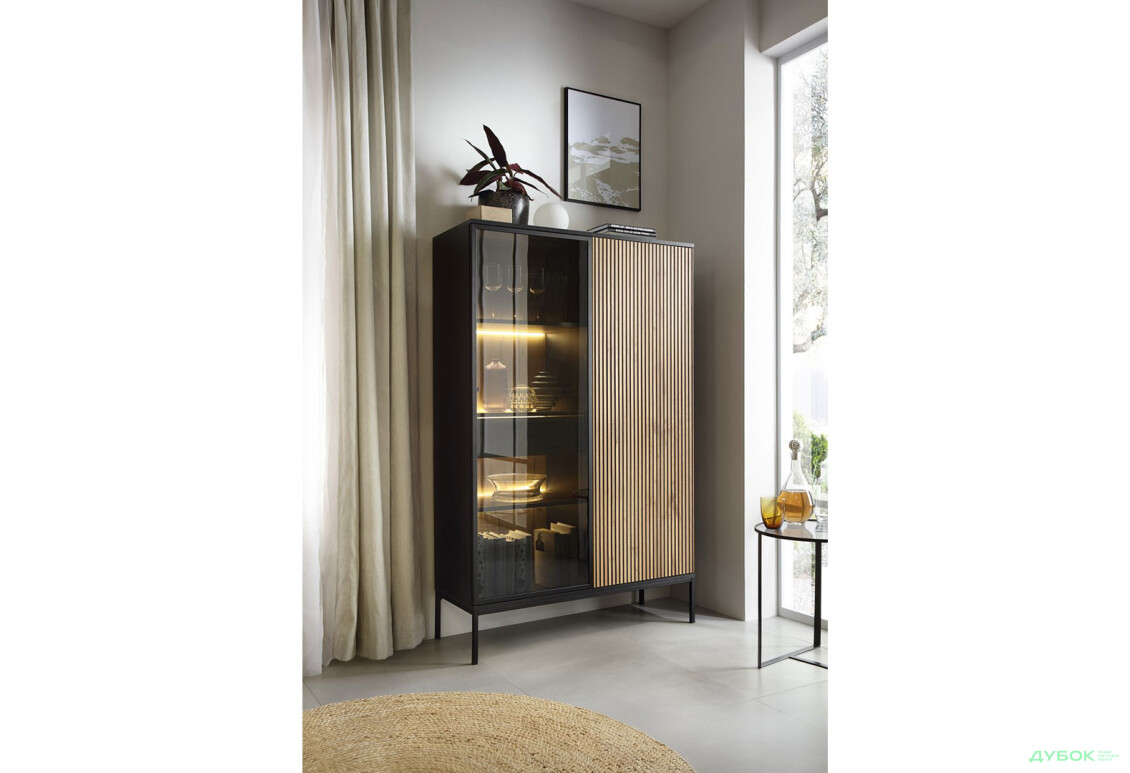 Изображение 2 - Витрина высокая с подсветкой Perfect Home Сенто/Sento WTSZ104 103 см, черный / дуб вотан