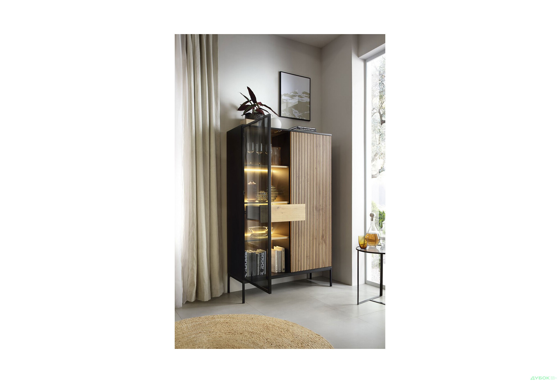 Изображение 3 - Витрина высокая с подсветкой Perfect Home Сенто/Sento WTSZ104 103 см, черный / дуб вотан