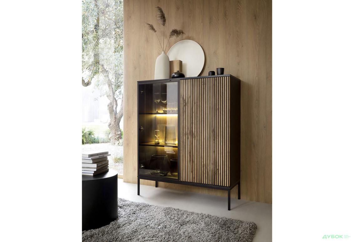 Изображение 2 - Витрина низкая с подсветкой Perfect Home Сенто/Sento WT104 103 см, черный / дуб вотан