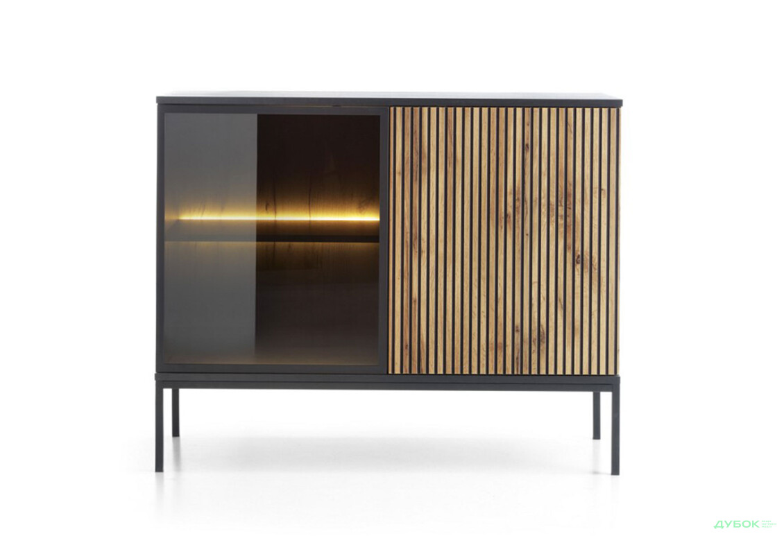 Зображення 4 - Комод з підсвіткою Perfect Home Сенто / Sento K104 з вітриною та дверкою 103 см, чорний / дуб вотан