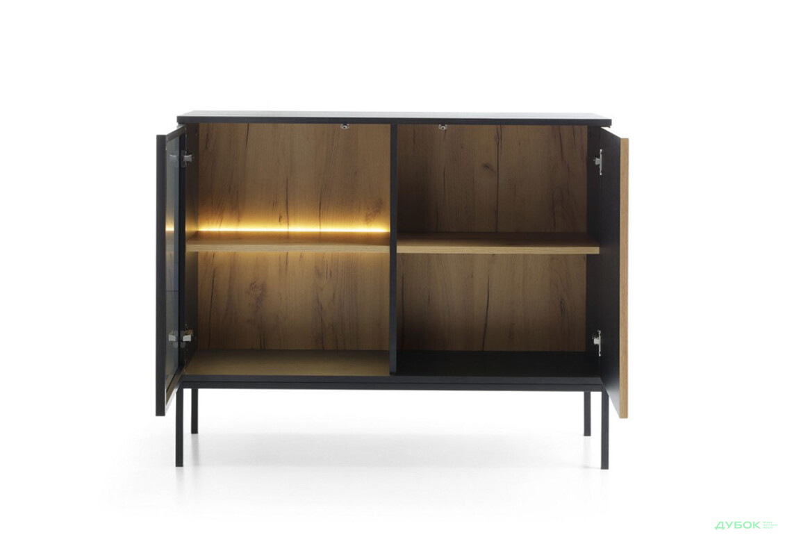 Зображення 5 - Комод з підсвіткою Perfect Home Сенто / Sento K104 з вітриною та дверкою 103 см, чорний / дуб вотан