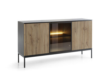 Комод з підсвіткою Perfect Home Сенто / Sento K154 з вітриною та дверками 153 см, чорний / дуб вотан