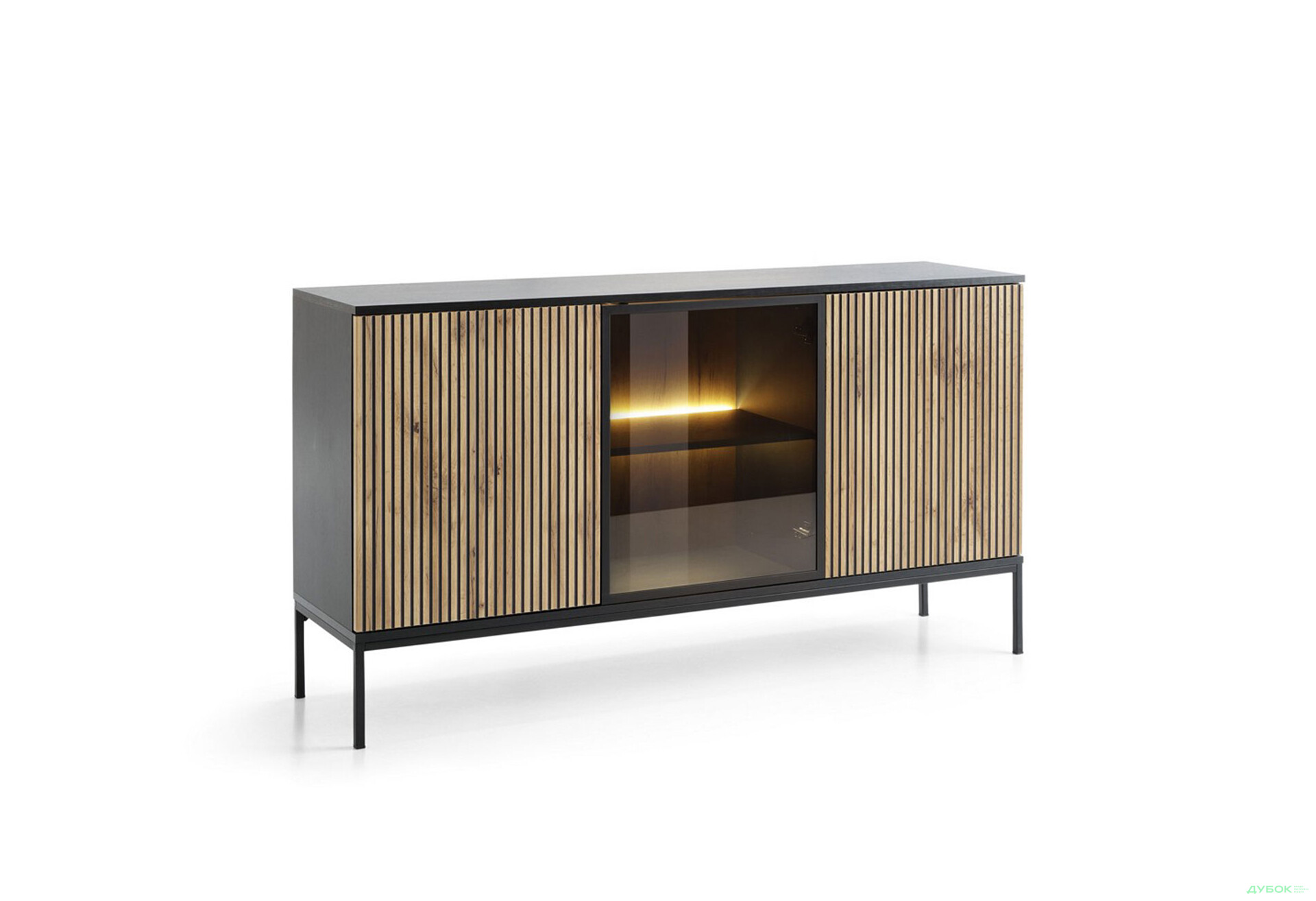 Зображення 1 - Комод з підсвіткою Perfect Home Сенто / Sento K154 з вітриною та дверками 153 см, чорний / дуб вотан