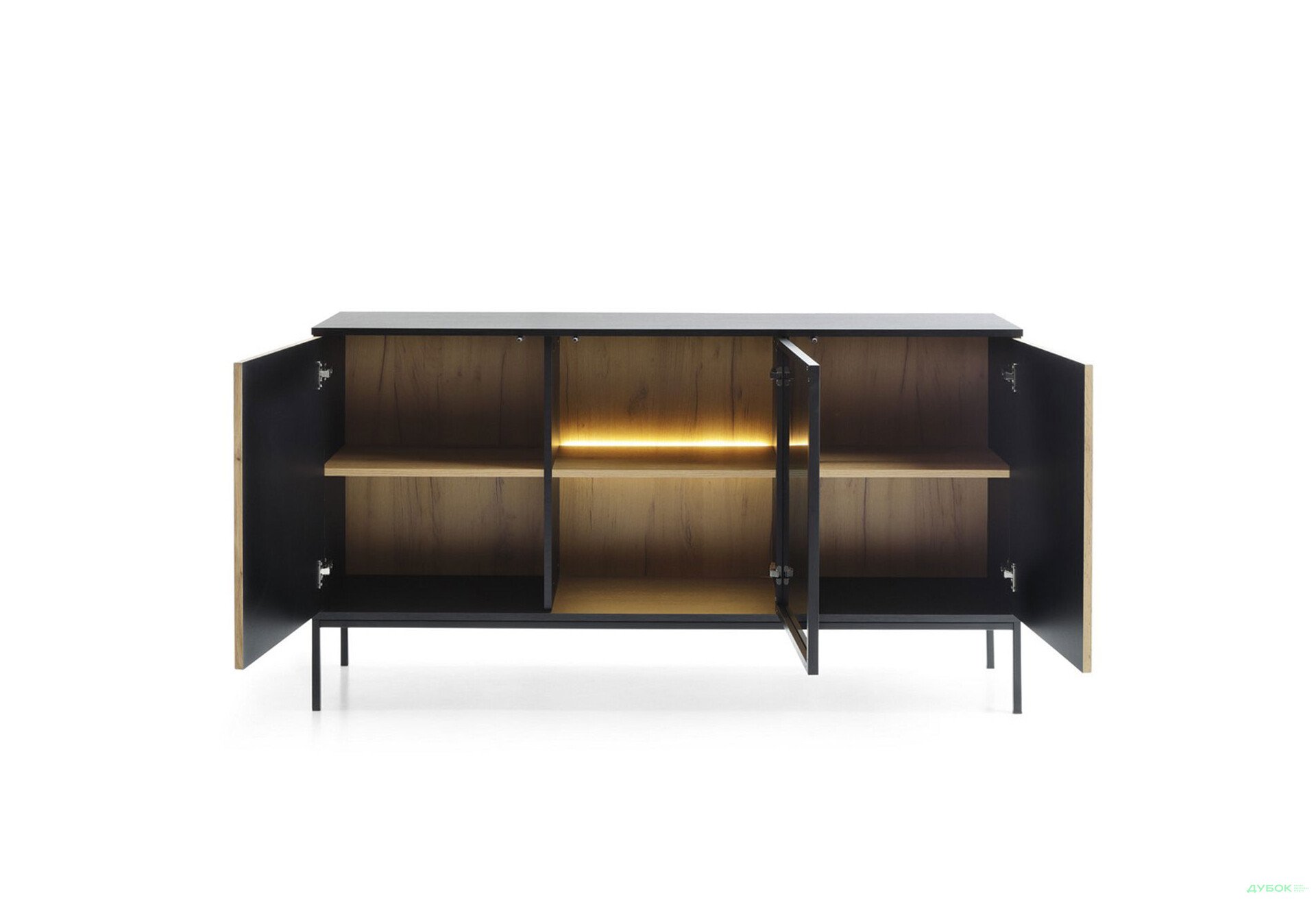 Зображення 4 - Комод з підсвіткою Perfect Home Сенто / Sento K154 з вітриною та дверками 153 см, чорний / дуб вотан