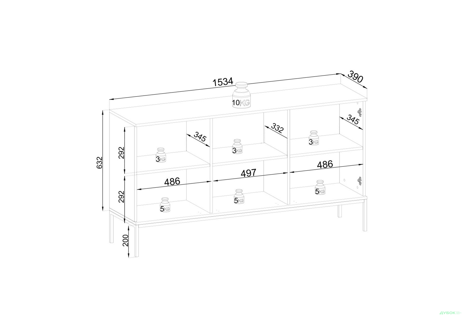 Зображення 5 - Комод з підсвіткою Perfect Home Сенто / Sento K154 з вітриною та дверками 153 см, чорний / дуб вотан