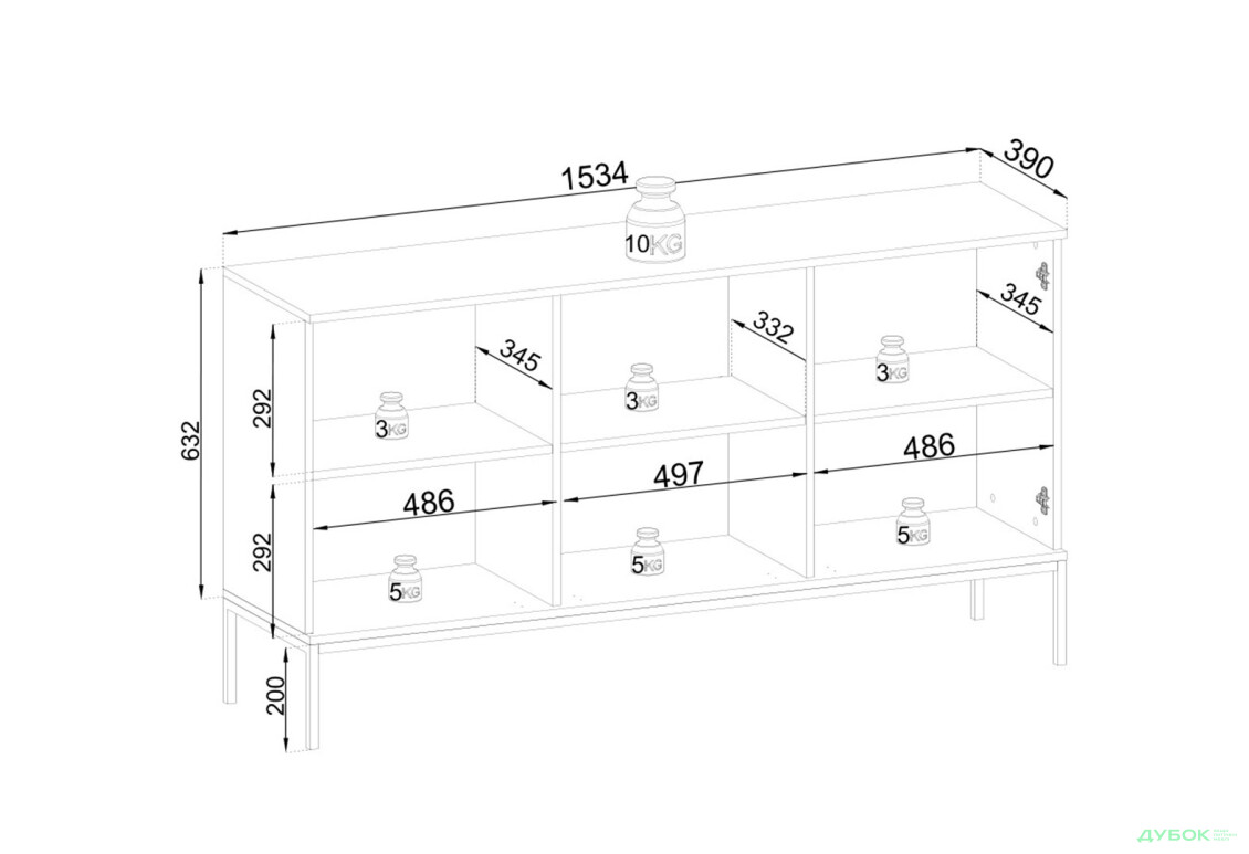 Зображення 5 - Комод з підсвіткою Perfect Home Сенто / Sento K154 з вітриною та дверками 153 см, чорний / дуб вотан