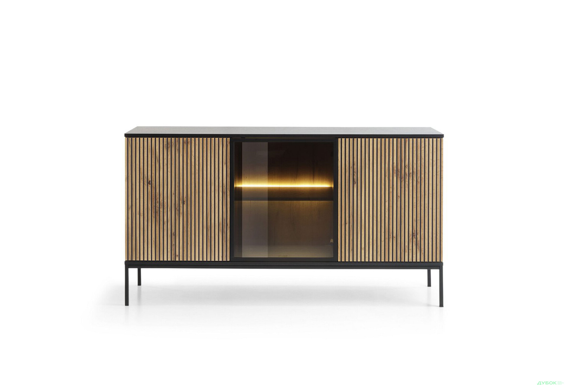 Зображення 3 - Комод з підсвіткою Perfect Home Сенто / Sento K154 з вітриною та дверками 153 см, чорний / дуб вотан