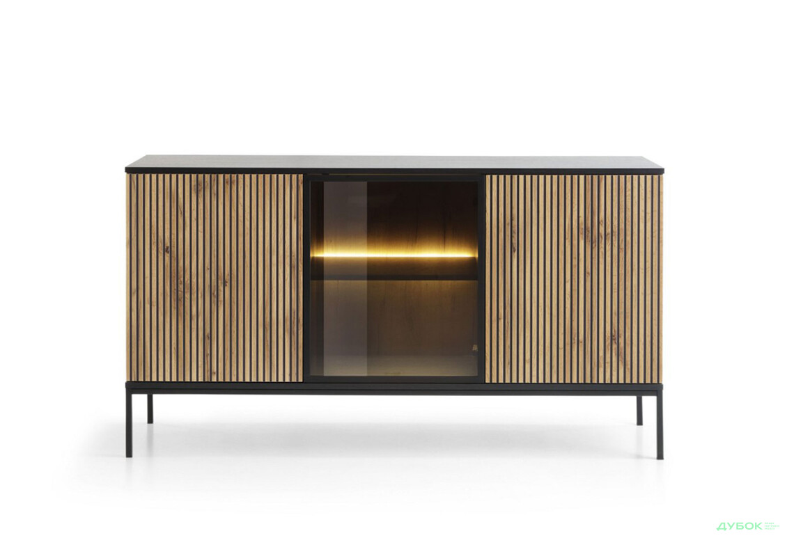 Зображення 3 - Комод з підсвіткою Perfect Home Сенто / Sento K154 з вітриною та дверками 153 см, чорний / дуб вотан