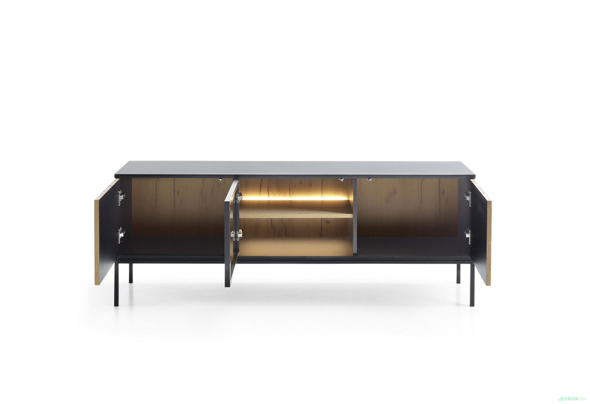 Изображение 5 - Тумба под ТВ с подсветкой Perfect Home Сенто / Sento RTV154 и витриной 153 см, черный / дуб вотан