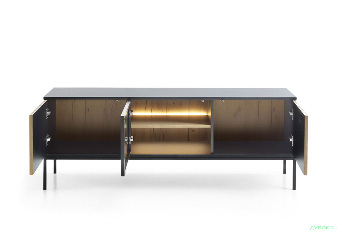 Изображение 5 - Тумба под ТВ с подсветкой Perfect Home Сенто / Sento RTV154 и витриной 153 см, черный / дуб вотан