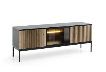 Тумба под ТВ с подсветкой RTV154 черный / дуб вотан