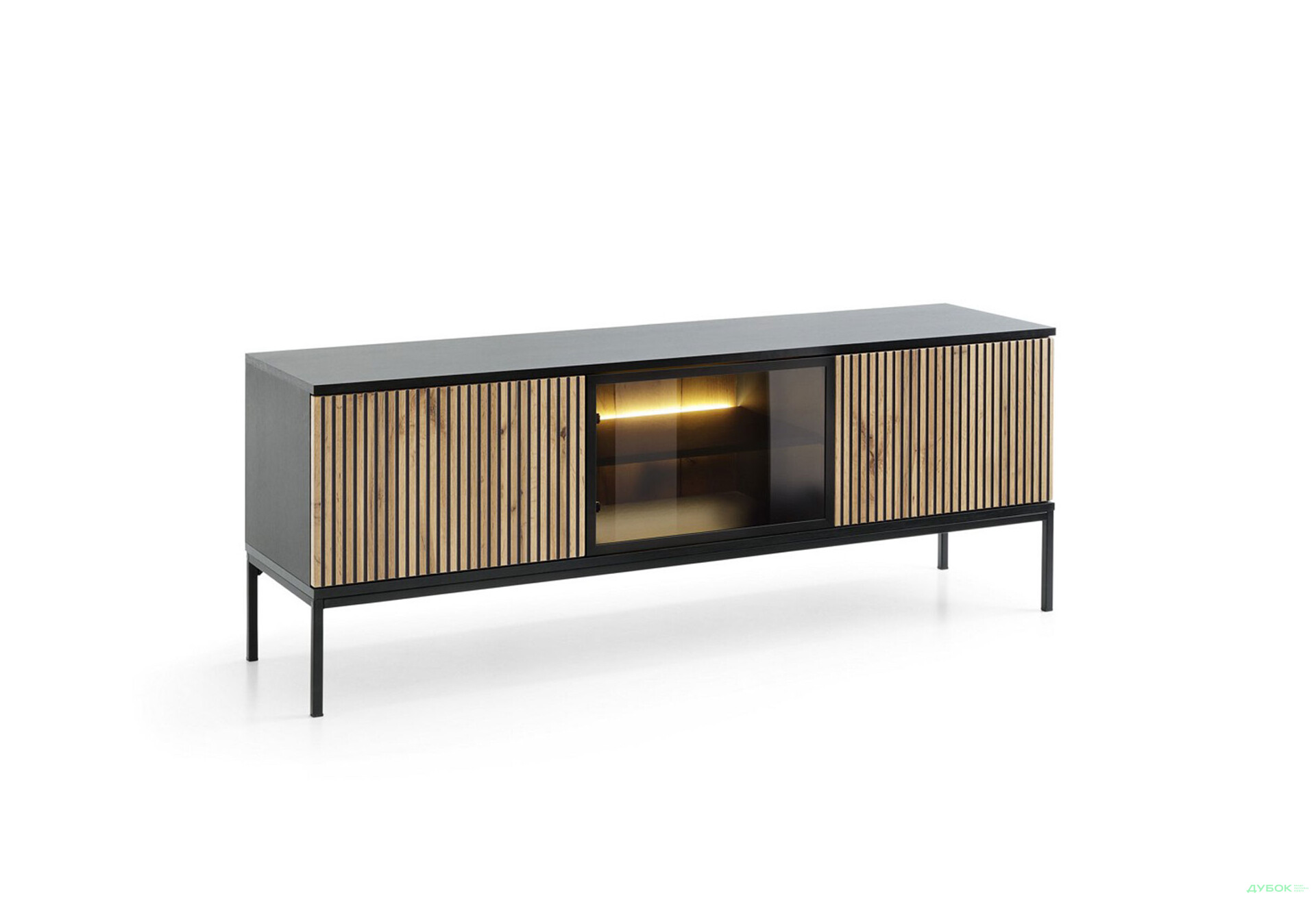 Изображение 1 - Тумба под ТВ с подсветкой Perfect Home Сенто / Sento RTV154 и витриной 153 см, черный / дуб вотан