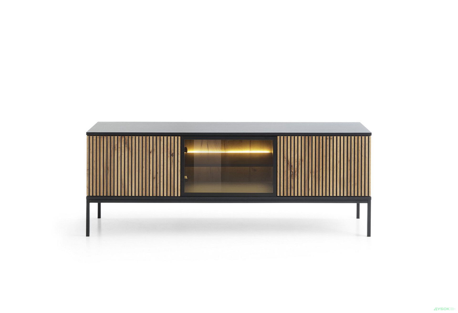 Изображение 4 - Тумба под ТВ с подсветкой Perfect Home Сенто / Sento RTV154 и витриной 153 см, черный / дуб вотан