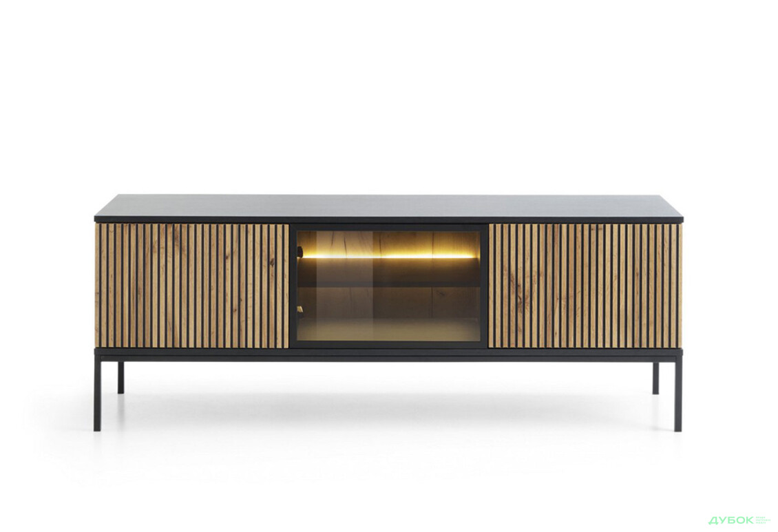 Изображение 4 - Тумба под ТВ с подсветкой Perfect Home Сенто / Sento RTV154 и витриной 153 см, черный / дуб вотан