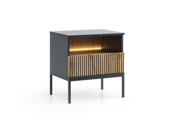 Тумба приліжкова з підсвіткою Perfect Home Сенто / Sento S54 з поличкою 53 см, чорний / дуб вотан