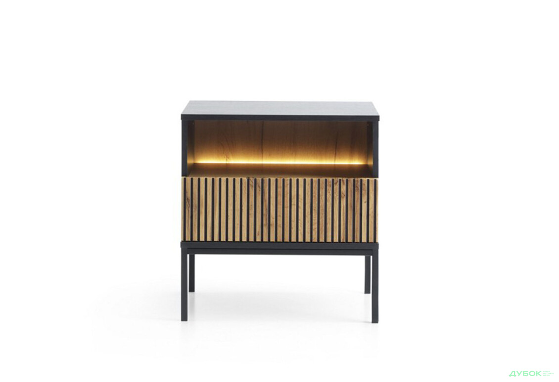 Зображення 3 - Тумба приліжкова з підсвіткою Perfect Home Сенто / Sento S54 з поличкою 53 см, чорний / дуб вотан