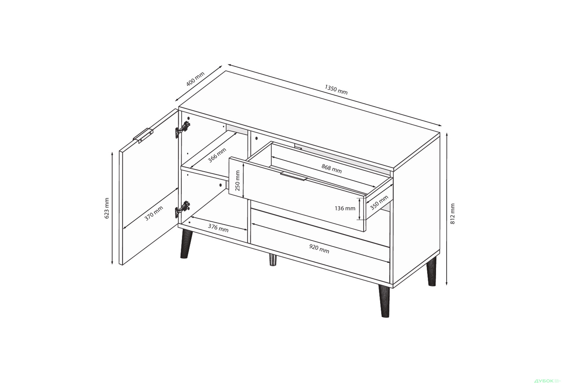 Изображение 8 - Комод МироМарк Оливия 1 дверка и 3 ящика 135 см, глянец белый / дуб кремона