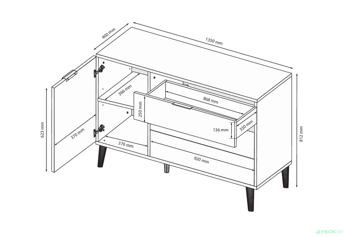 Изображение 8 - Комод МироМарк Оливия 1 дверка и 3 ящика 135 см, глянец белый / дуб кремона