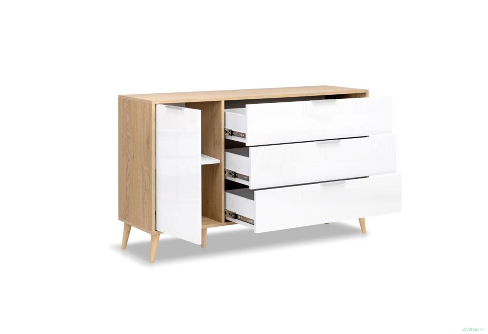 Изображение 3 - Комод МироМарк Оливия 1 дверка и 3 ящика 135 см, глянец белый / дуб кремона