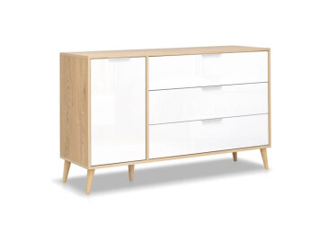Комод MiroMark Олівія 1 дверка і 3 шухляди 135 см, глянець білий / дуб кремона